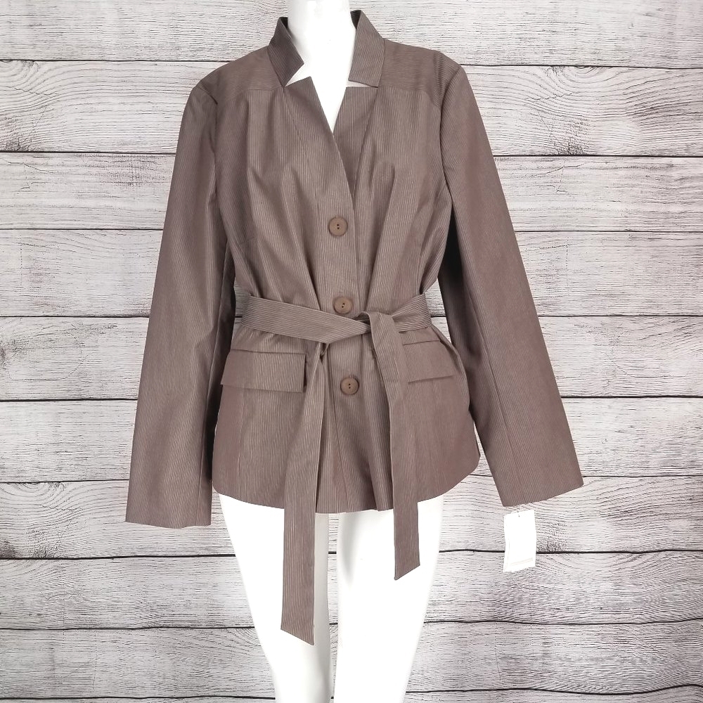 Vintage Pendleton NWT Blazer Jacket Pinstripe Belted Brown Womens 14 Academia